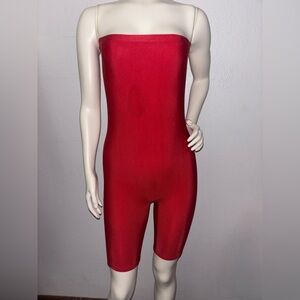 🔒 ✨ Fashion Nova Red Ribbed Strapless Biker Romper | Size S | One Piece ❤️